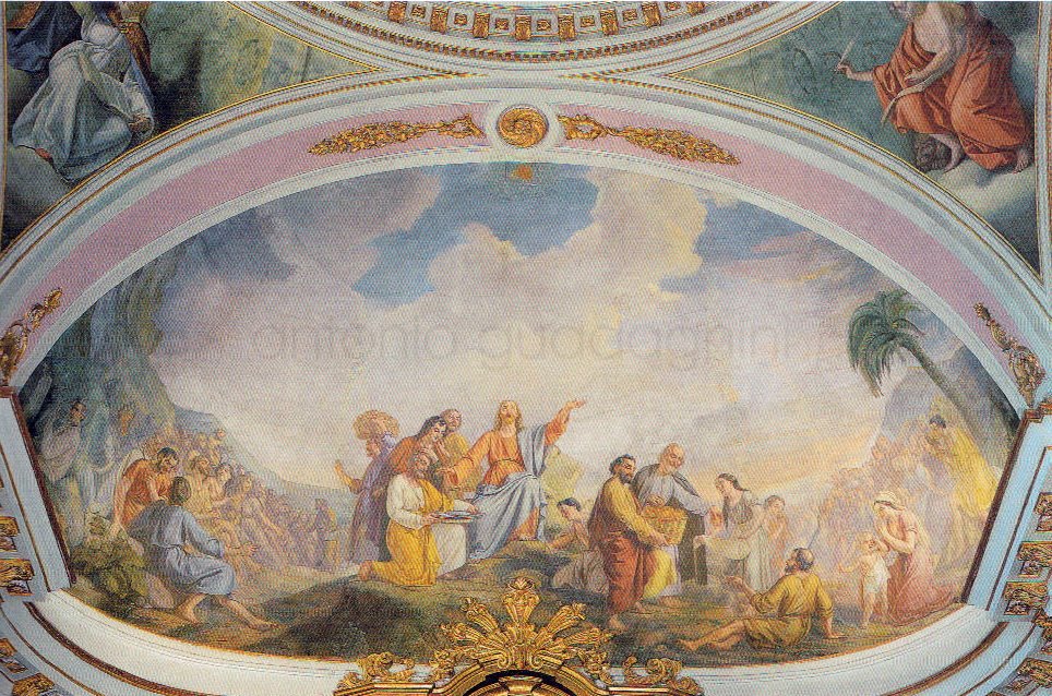 La moltiplicazione dei pani e dei pesci - 1871-72 -. affresco - chiesa della Trasfigurazione di N.S.G.C. - Breno (BS)